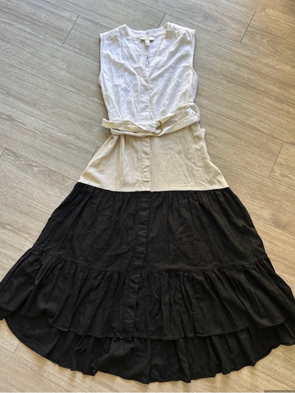 Halston Heritage Colorblock Midi Skirt Dress with belt - Picture 3 of 5